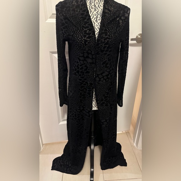 San Souci small sheer leopard long velvet black cardigan. Lightweight. - Picture 1 of 7